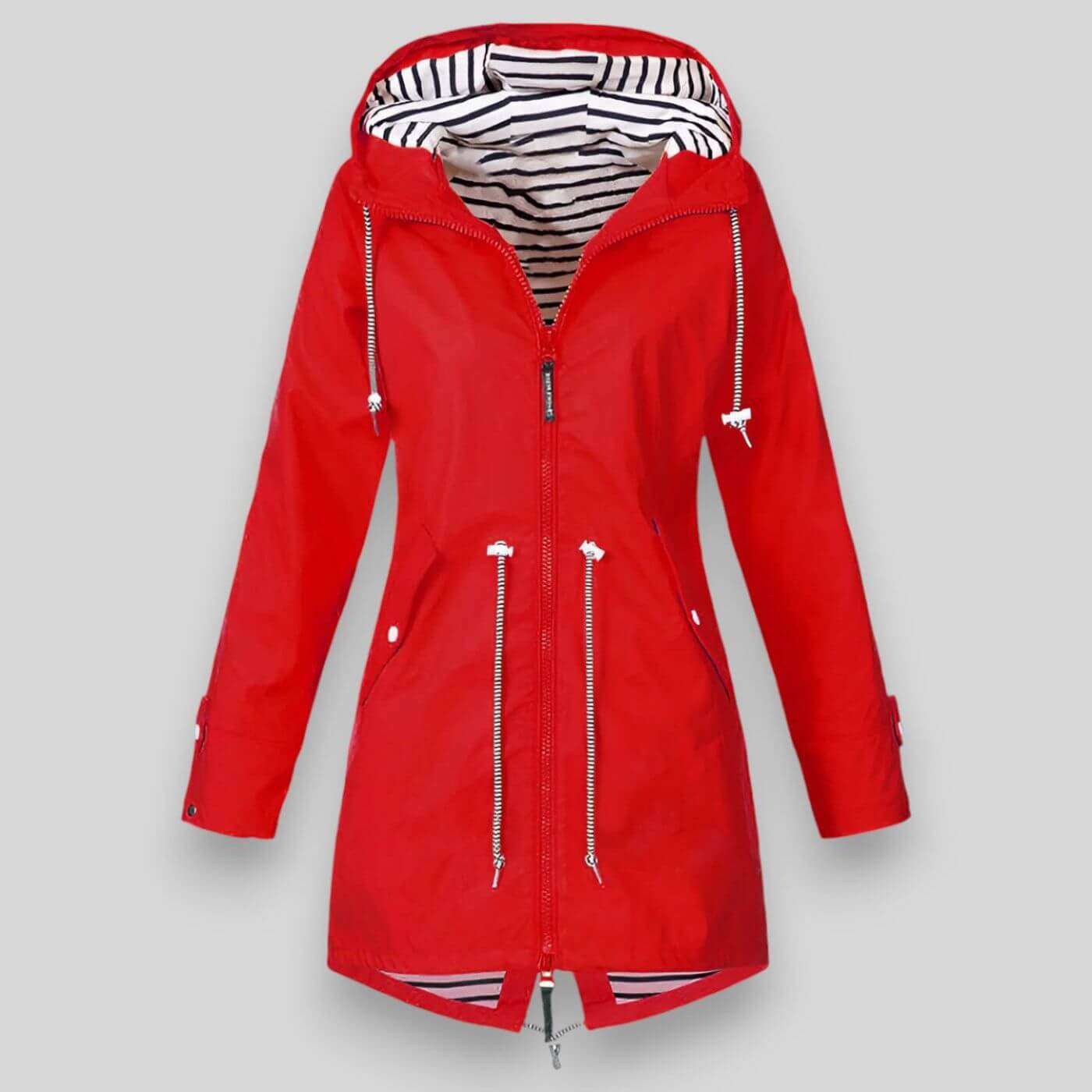 Women's Waterproof Rain Jacket with Drawcord Waist and Hooded Zip