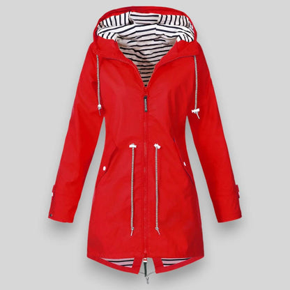 Women's Waterproof Rain Jacket with Drawcord Waist and Hooded Zip
