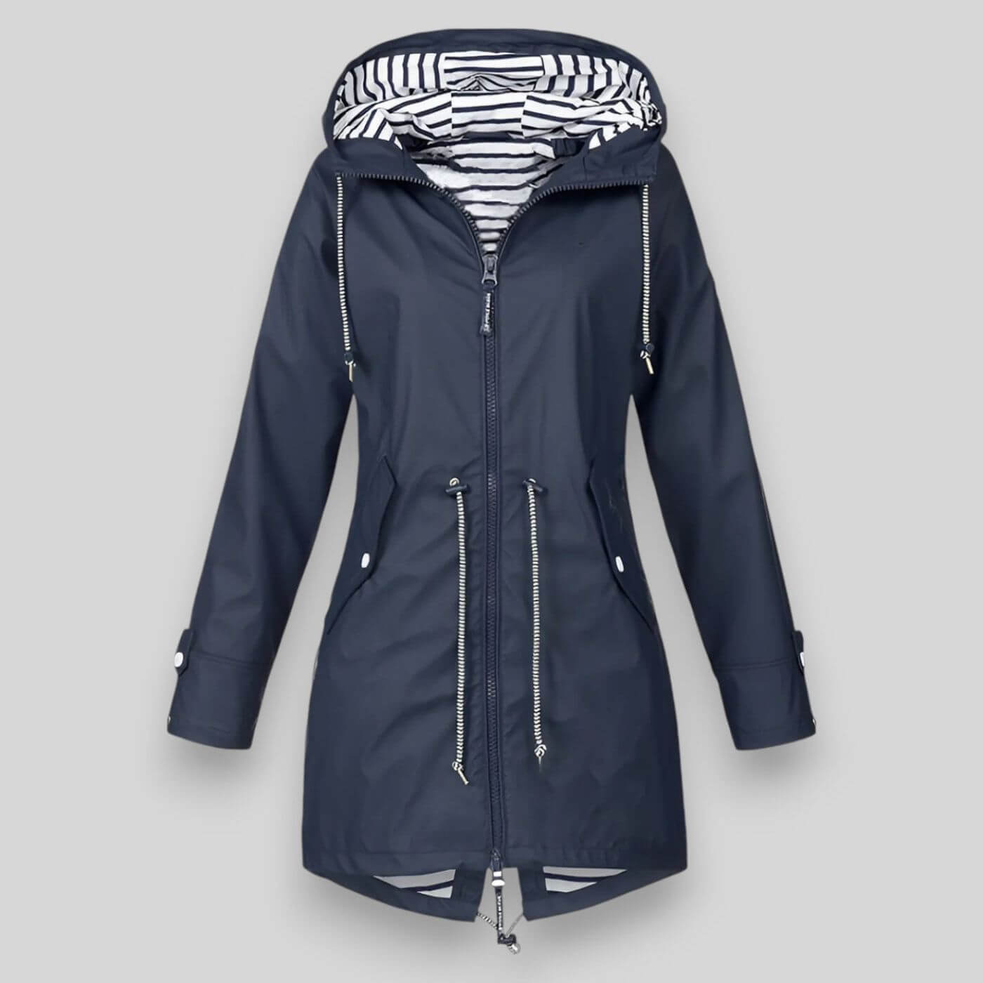 Women's Waterproof Rain Jacket with Drawcord Waist and Hooded Zip