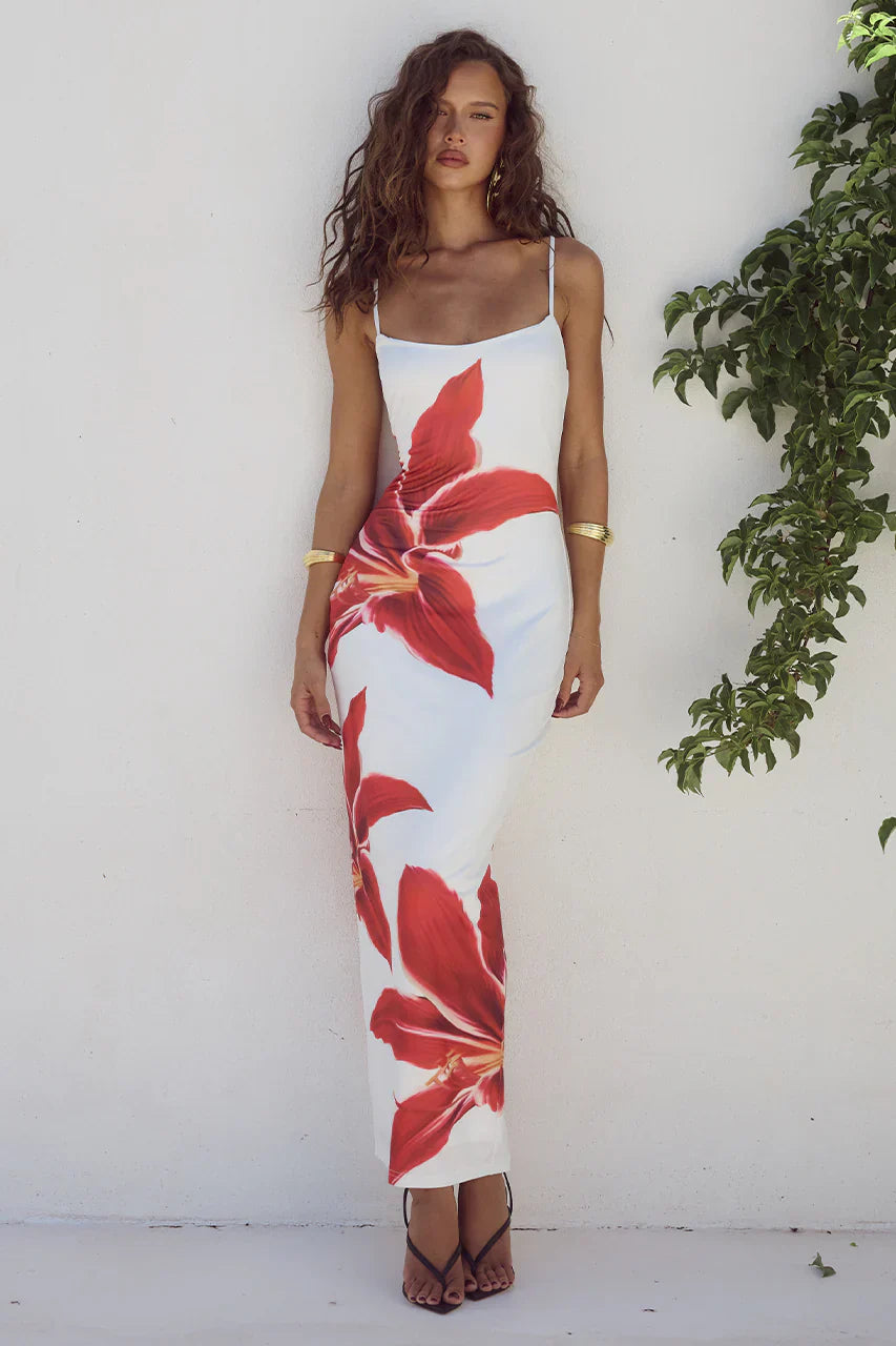 Women’s Floral Print Spaghetti Strap Maxi Dress
