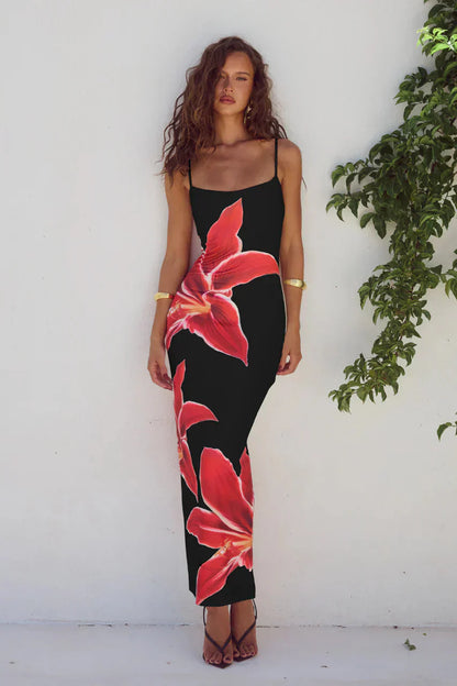 Women’s Floral Print Spaghetti Strap Maxi Dress