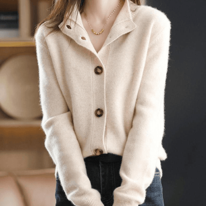 Women's Knit Button-Up Cardigan with Classic Lapel Collar