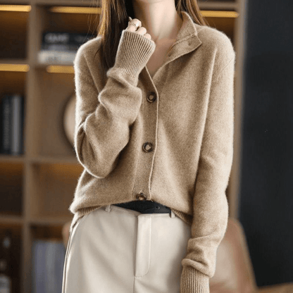 Women's Knit Button-Up Cardigan with Classic Lapel Collar