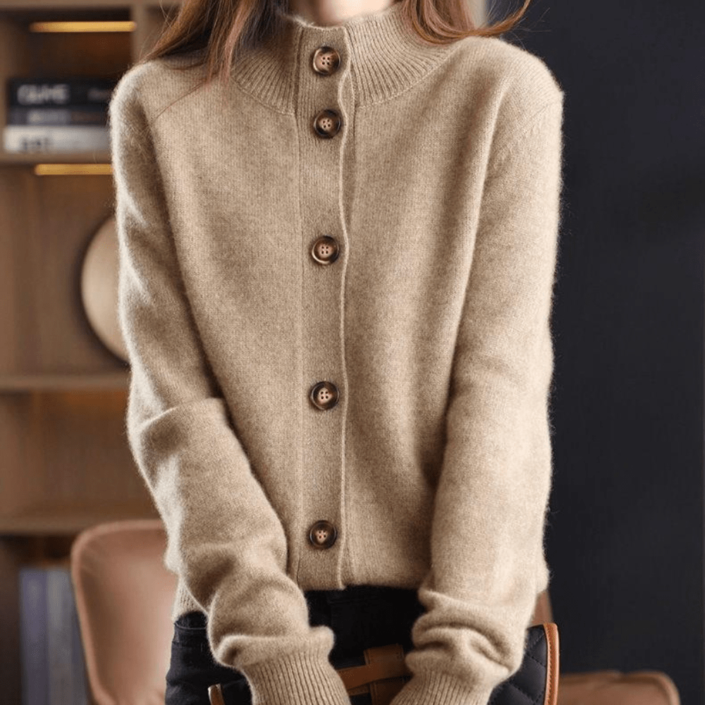 Women's Knit Button-Up Cardigan with Classic Lapel Collar
