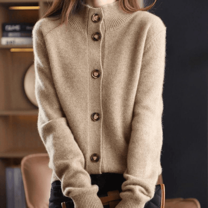 Women's Knit Button-Up Cardigan with Classic Lapel Collar