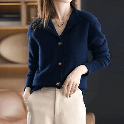 Women's Knit Button-Up Cardigan with Classic Lapel Collar
