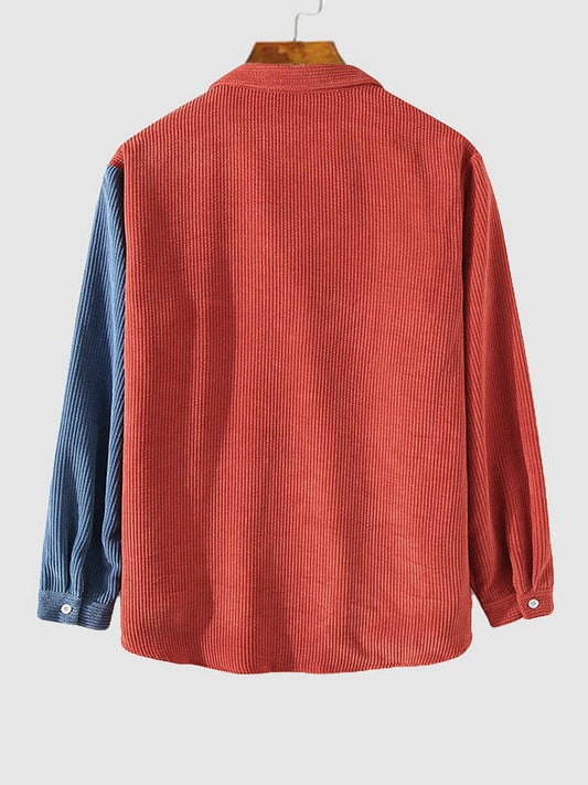 Men's Casual Corduroy Shirt with Long Sleeves and Colorblock Style