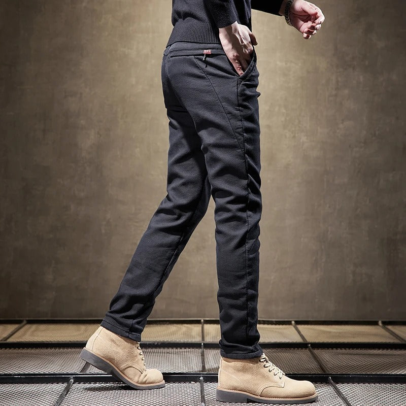 Men's Corduroy Fleece Work Trousers Slim Fit Warm Casual Style