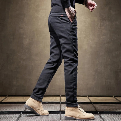 Men's Corduroy Fleece Work Trousers Slim Fit Warm Casual Style