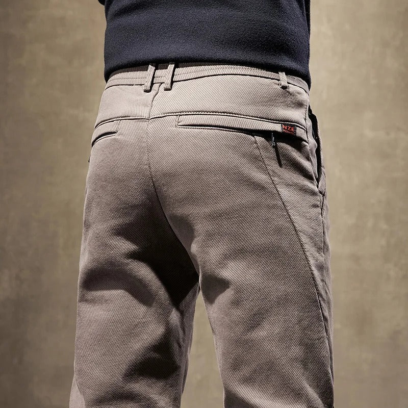 Men's Corduroy Fleece Work Trousers Slim Fit Warm Casual Style