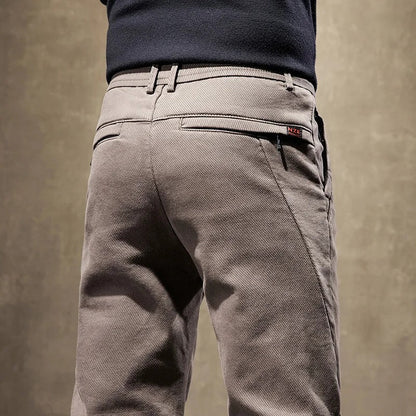 Men's Corduroy Fleece Work Trousers Slim Fit Warm Casual Style