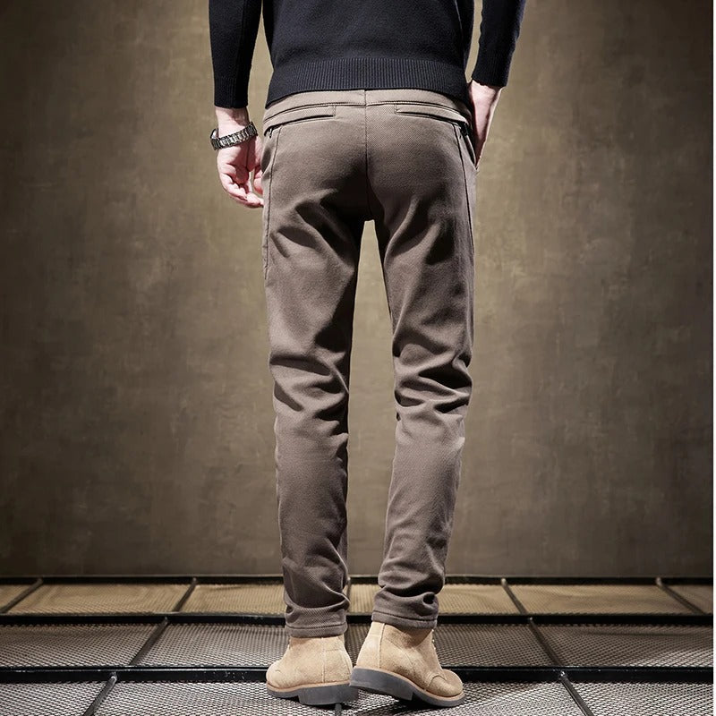 Men's Corduroy Fleece Work Trousers Slim Fit Warm Casual Style