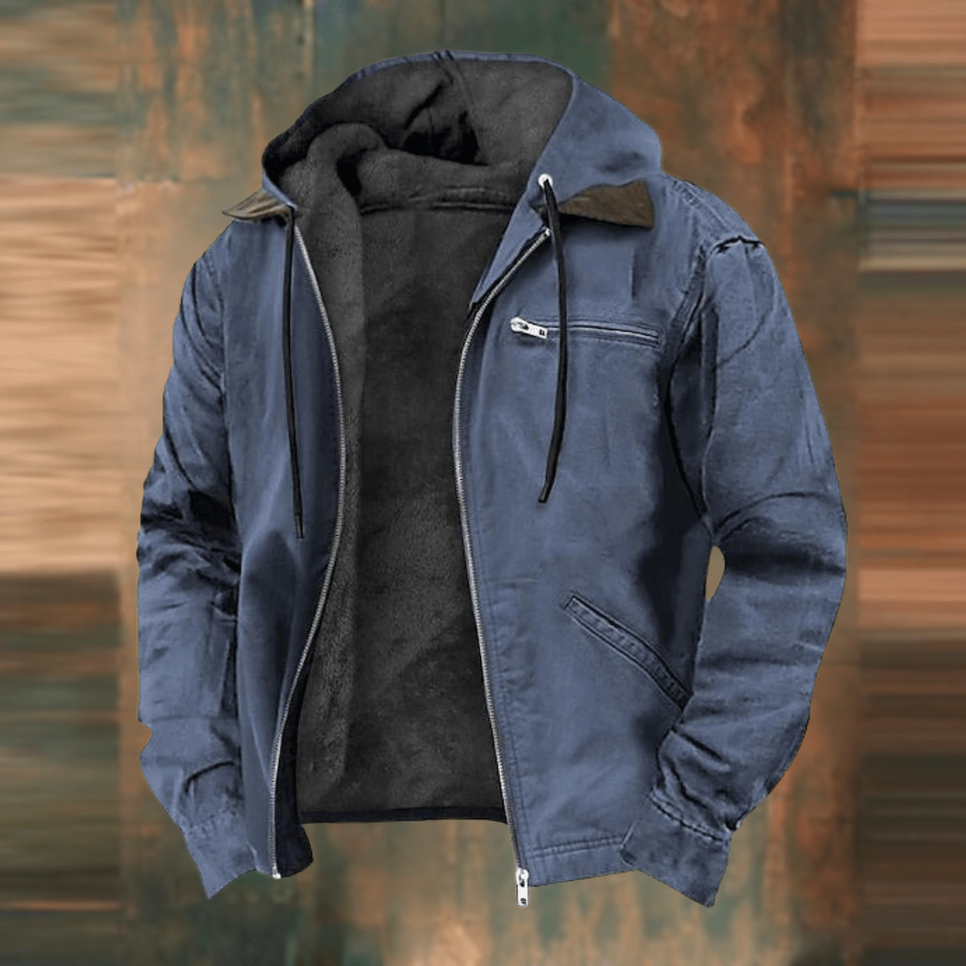 Men's Hooded Bomber Jacket with Lined Interior and Zip Pockets