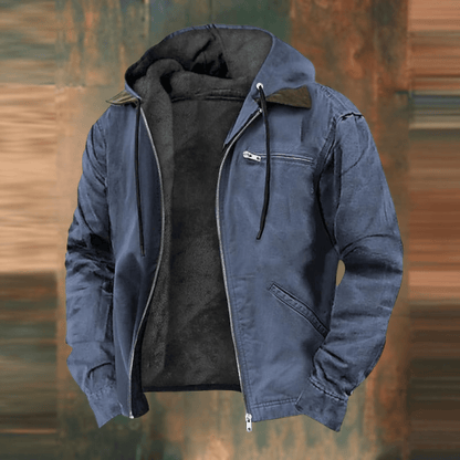 Men's Hooded Bomber Jacket with Lined Interior and Zip Pockets