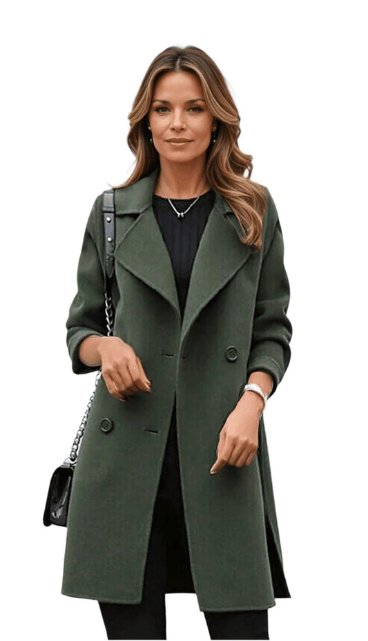 Women's Double-Breasted Trench Coat with Notched Lapel