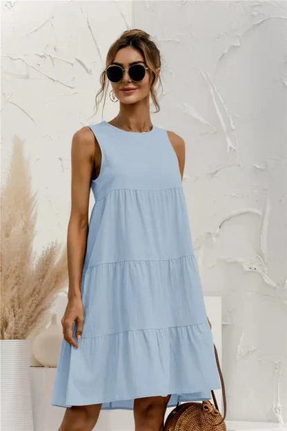 Women's Sleeveless Tiered Mini Dress with Relaxed Fit and Style