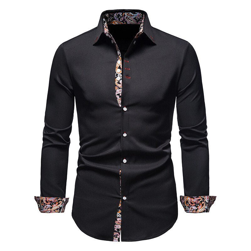 Men's Casual Long Sleeve Shirt with Button Down and Front Pocket
