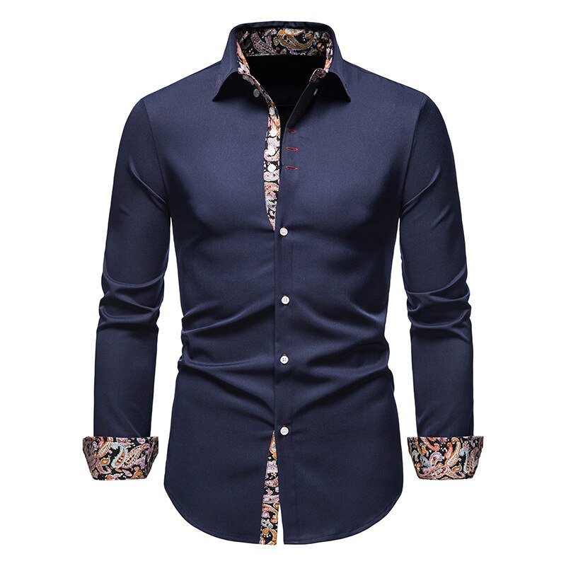 Men's Casual Long Sleeve Shirt with Button Down and Front Pocket