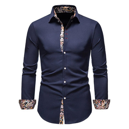 Men's Casual Long Sleeve Shirt with Button Down and Front Pocket