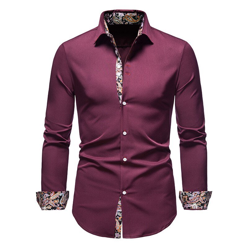 Men's Casual Long Sleeve Shirt with Button Down and Front Pocket