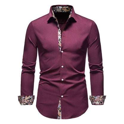 Men's Casual Long Sleeve Shirt with Button Down and Front Pocket