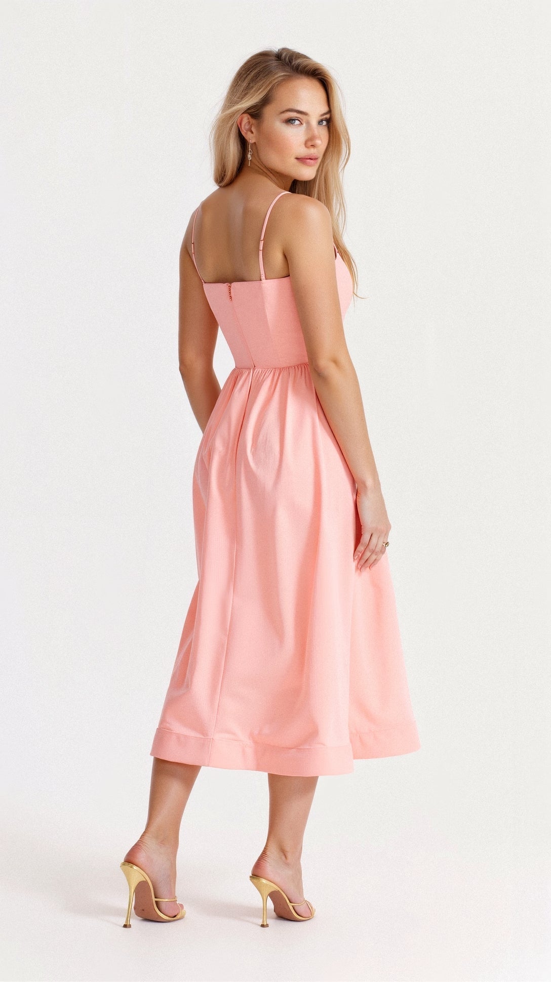 Women's Midi Dress with Spaghetti Straps and A-Line Silhouette