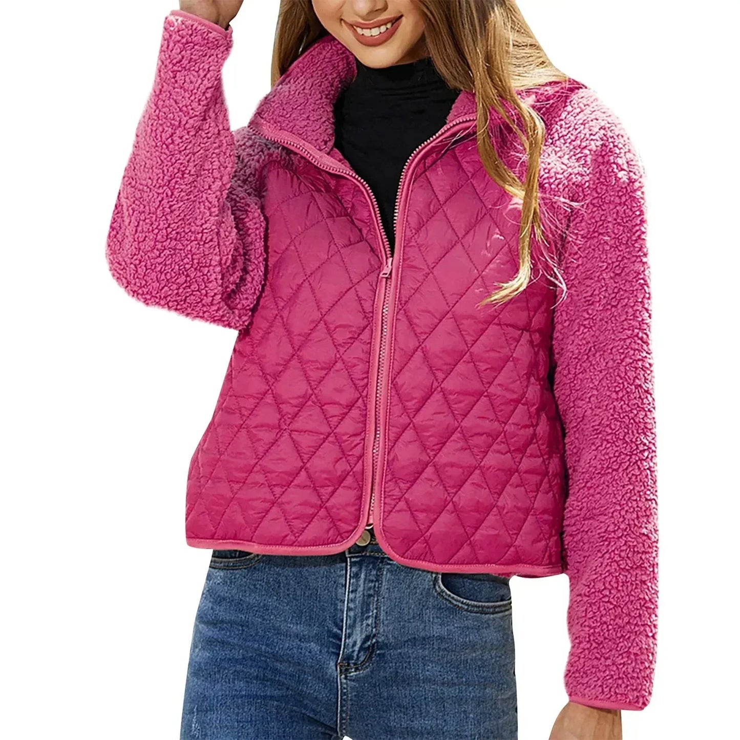 Women's Quilted Winter Jacket with Soft Sleeves and Zip Closure