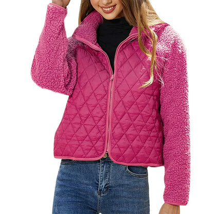 Women's Quilted Winter Jacket with Soft Sleeves and Zip Closure