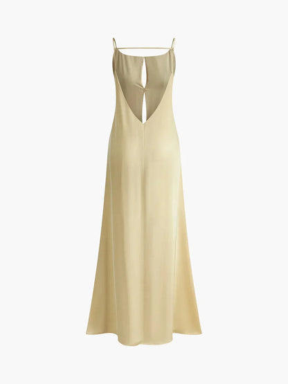 Women's Yellow Backless Maxi Dress with Sleek Straps and Open Back