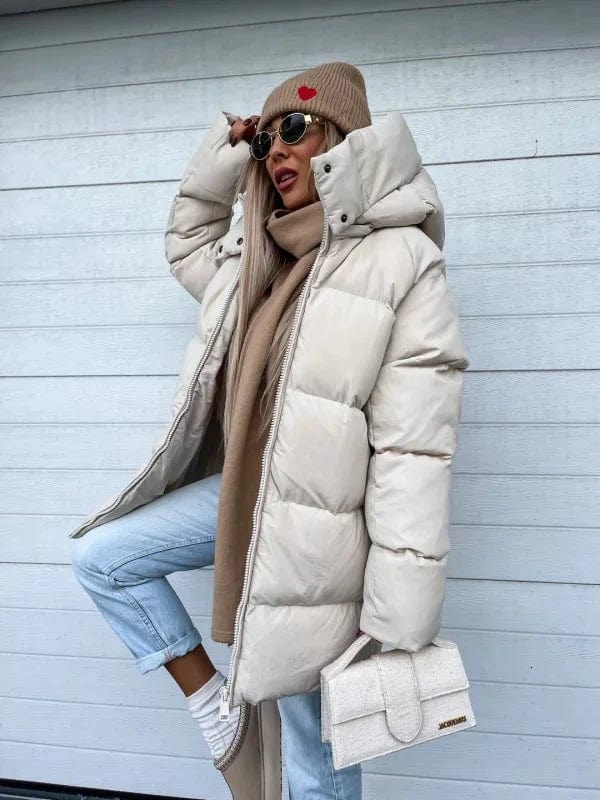 Women's Oversized High Collar Puffer Jacket with Quilted Design
