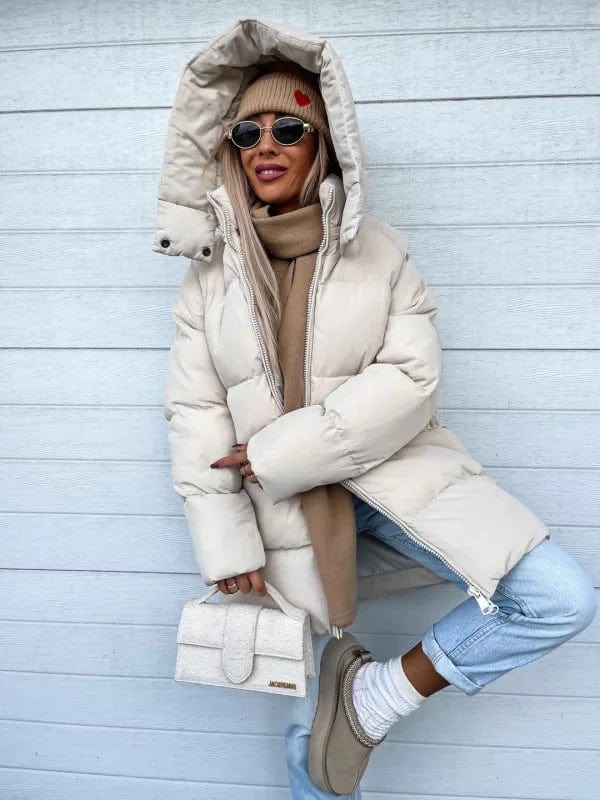Women's Oversized High Collar Puffer Jacket with Quilted Design