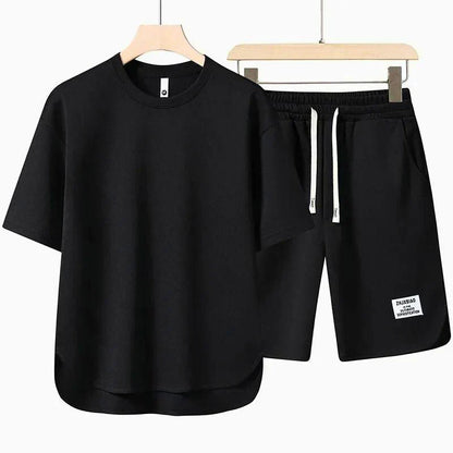 Men's Two Piece Casual T-Shirt and Shorts Set with Drawstring Waist