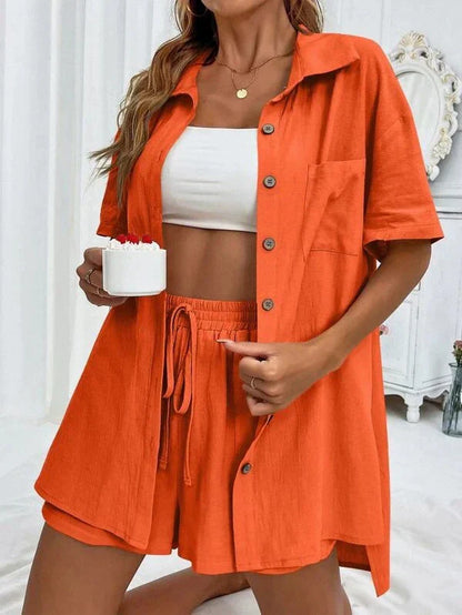 Women's Casual Two-Piece Set with Short Sleeve Top and Shorts