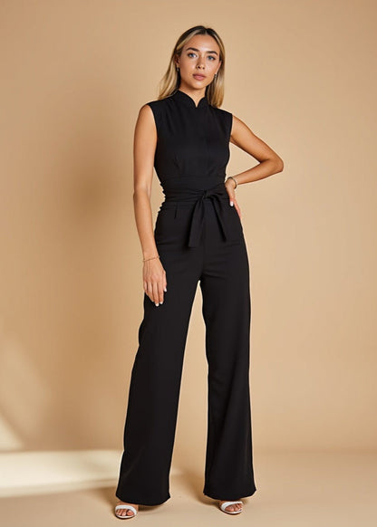 Women's Sleeveless Two-Piece Pants Set with Tie Waist Detail