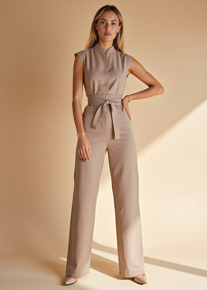 Women's Sleeveless Two-Piece Pants Set with Tie Waist Detail