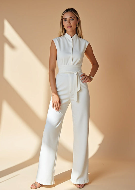 Women's Sleeveless Two-Piece Pants Set with Tie Waist Detail