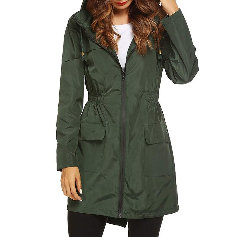 Women's Waterproof Windbreaker Jacket with Hood and Zip Closure