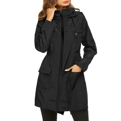 Women's Waterproof Windbreaker Jacket with Hood and Zip Closure