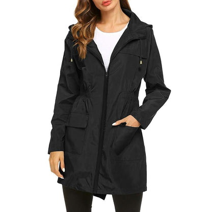 Women's Waterproof Windbreaker Jacket with Hood and Zip Closure
