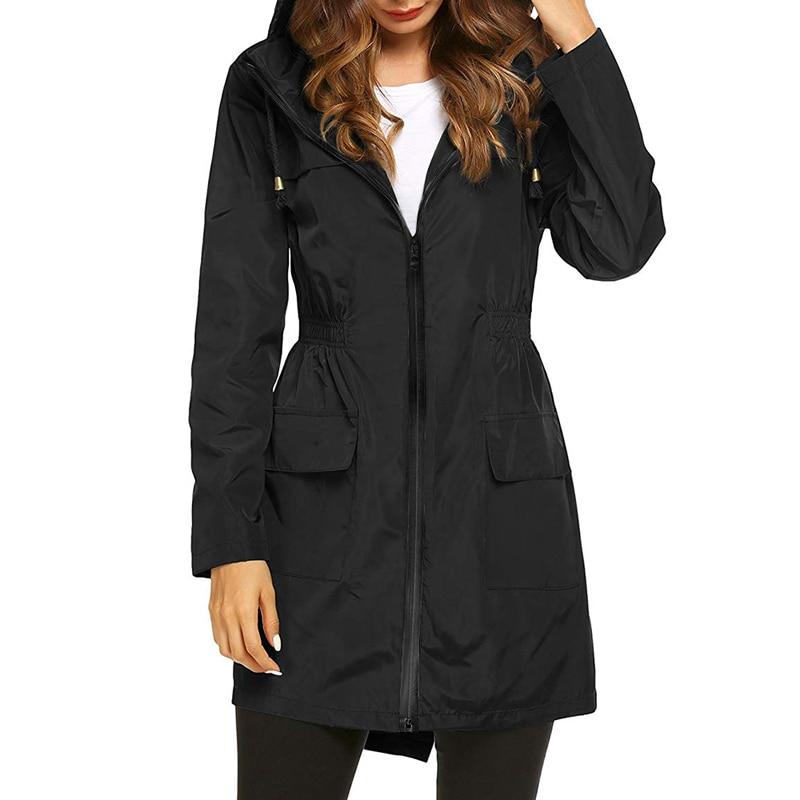 Women's Waterproof Windbreaker Jacket with Hood and Zip Closure