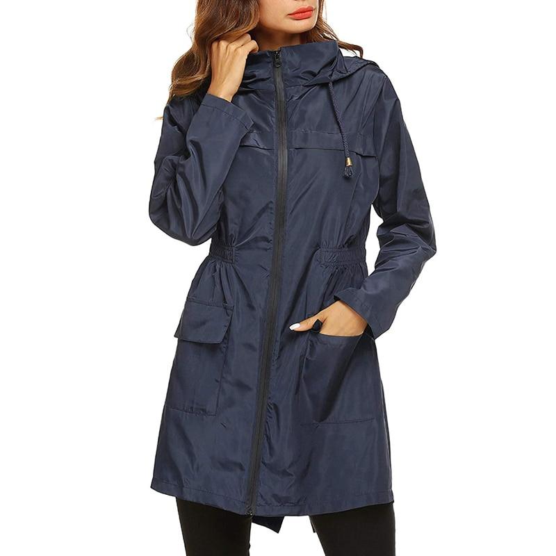 Women's Waterproof Windbreaker Jacket with Hood and Zip Closure