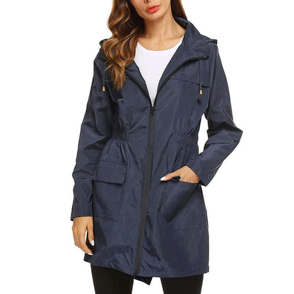 Women's Waterproof Windbreaker Jacket with Hood and Zip Closure