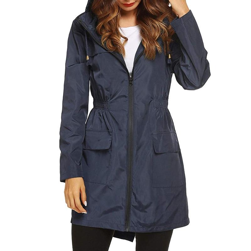 Women's Waterproof Windbreaker Jacket with Hood and Zip Closure