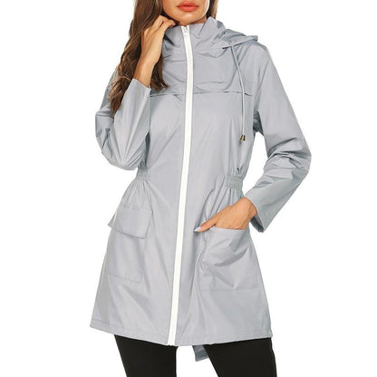 Women's Waterproof Windbreaker Jacket with Hood and Zip Closure