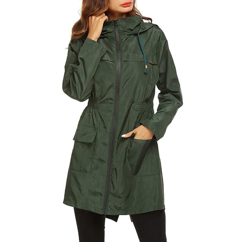 Women's Waterproof Windbreaker Jacket with Hood and Zip Closure