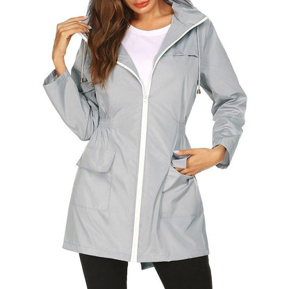 Women's Waterproof Windbreaker Jacket with Hood and Zip Closure