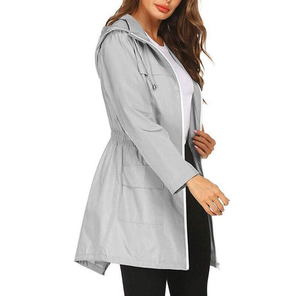 Women's Waterproof Windbreaker Jacket with Hood and Zip Closure