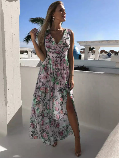 Women's Summer Maxi Dress with Floral Print