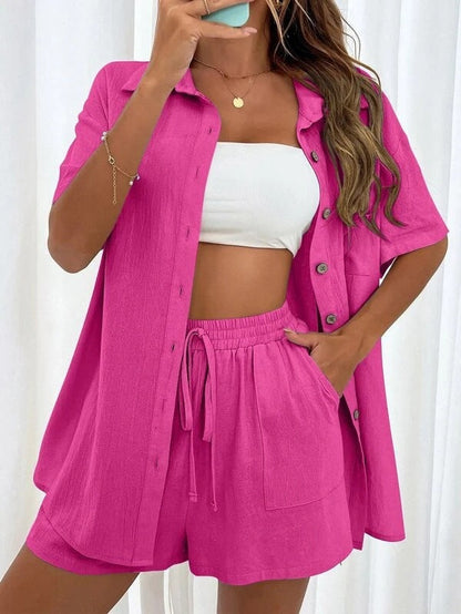 Women's Casual Two-Piece Set with Short Sleeve Top and Shorts