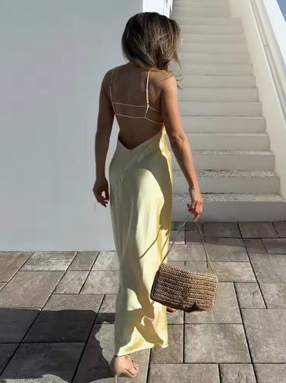 Women's Maxi Dress with Spaghetti Straps and V-Neck Silhouette